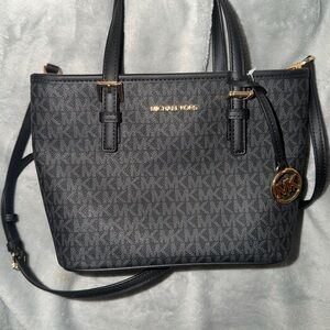 Michael Kors Black Logo Crossbody Tote with Gold Hardware